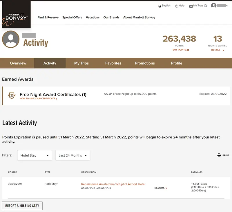 マリオットの宿泊実績